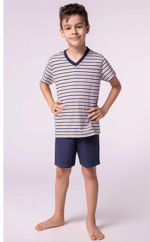 Pijama Curto Algodão Listrado Infantil