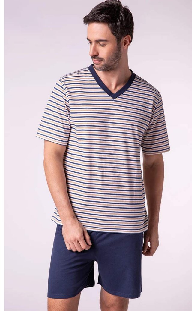 Pijama Curto Algodão Listrado Masculino